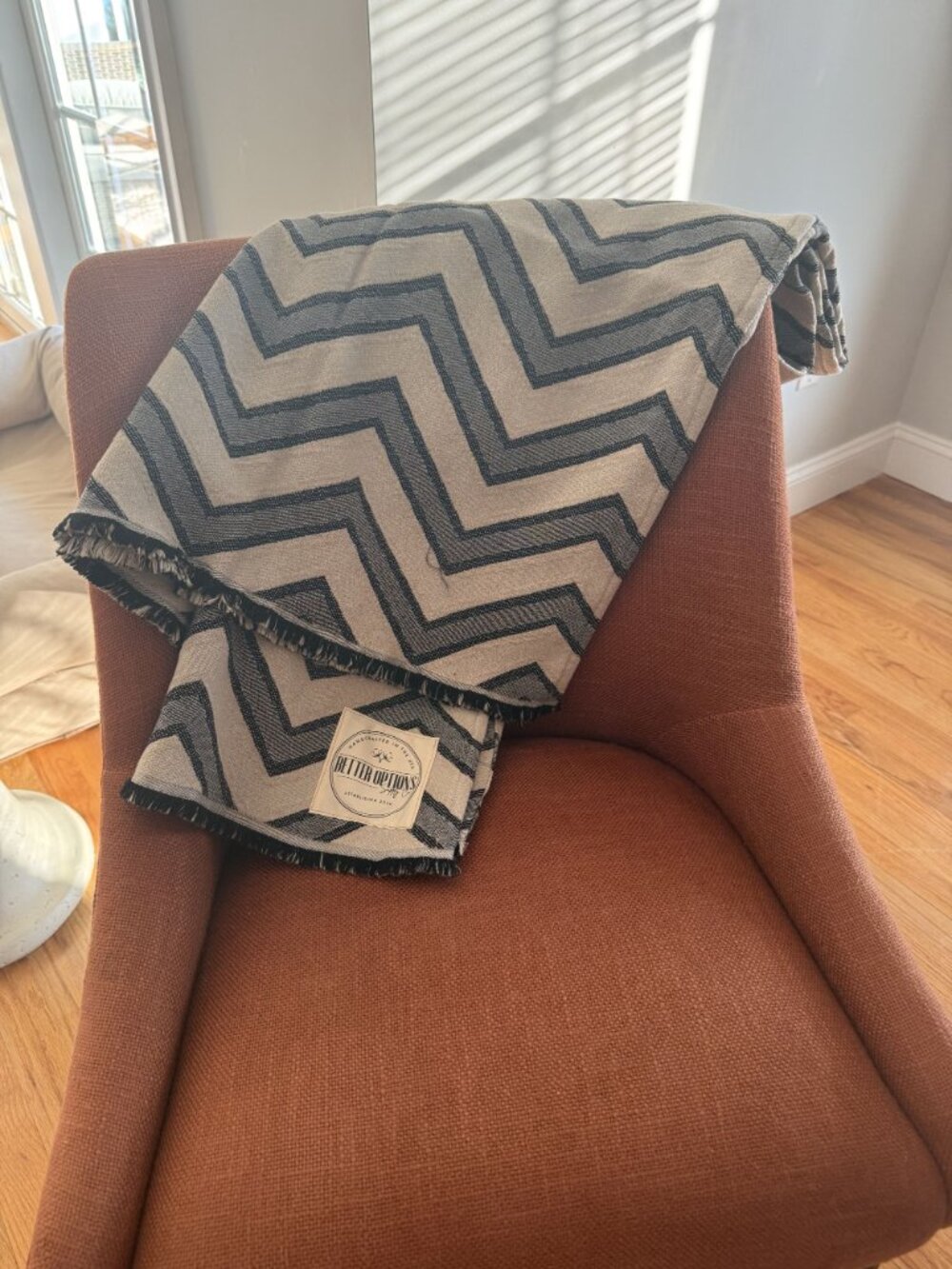 NWT Better Options Supply Co Chevron Throw Blanket Cotton Grey Tan 48 x 60 [jb] - Picture 3 of 5